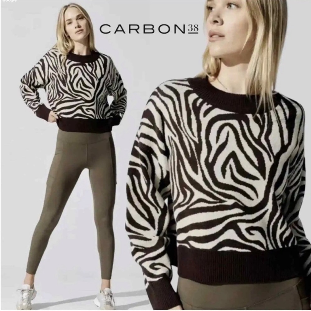 Carbon38 Zebra Jacquard Animal Print Sweater Size S